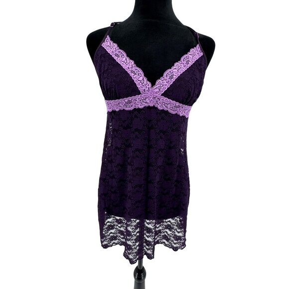 Cosmopolitan Babydoll Slip Dress Womens Size M Purple Lace Contrast Sheer Y2K - Picture 3 of 8